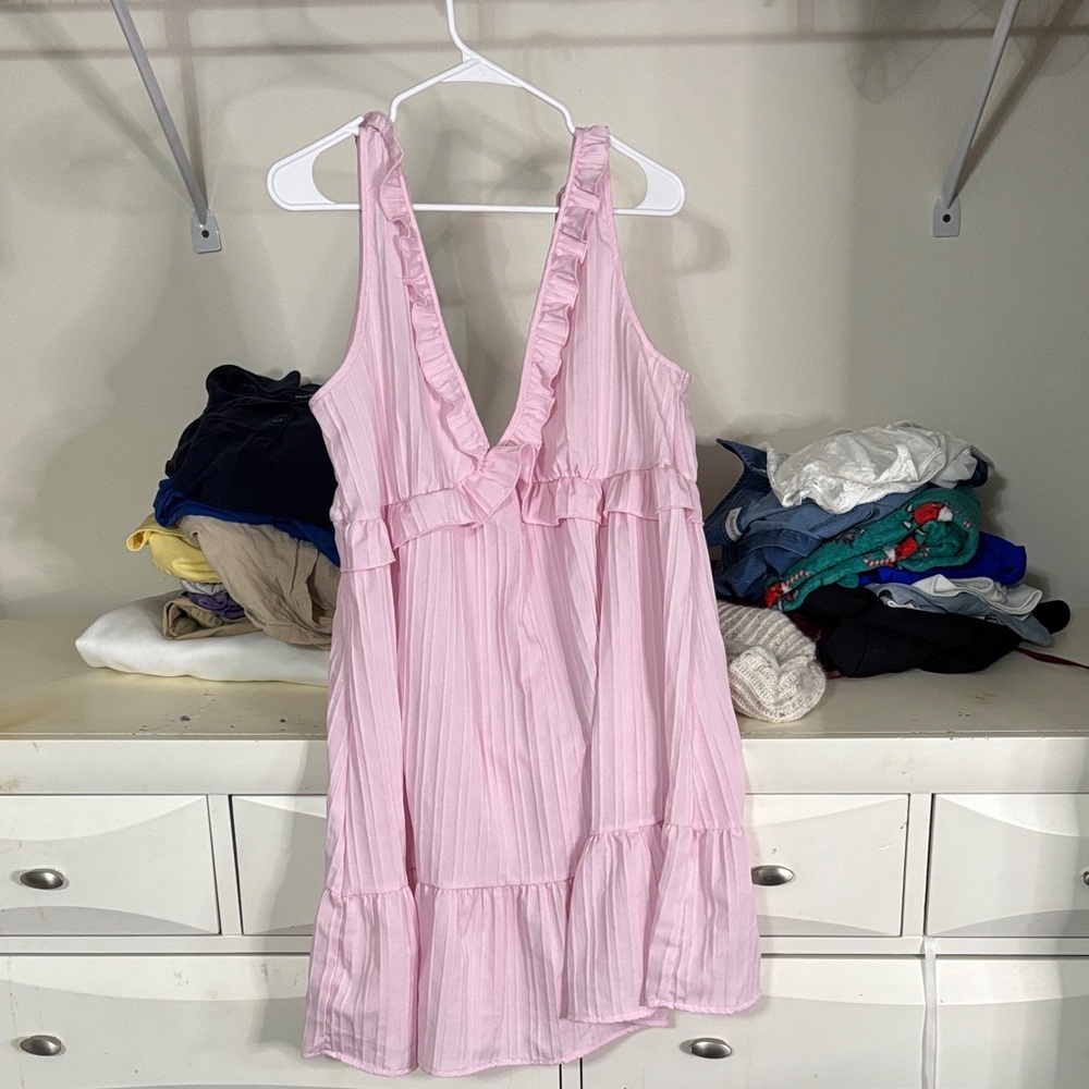 SHEIN Pink Ruffle Midi Dress